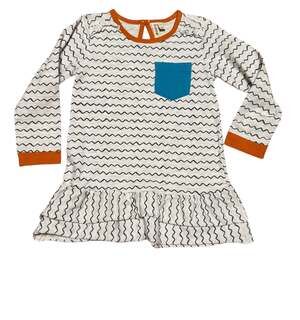 Minibamba Toddler Girls Long Sleeve Zig Zag Ruffle Tunic Dress - Size 3T